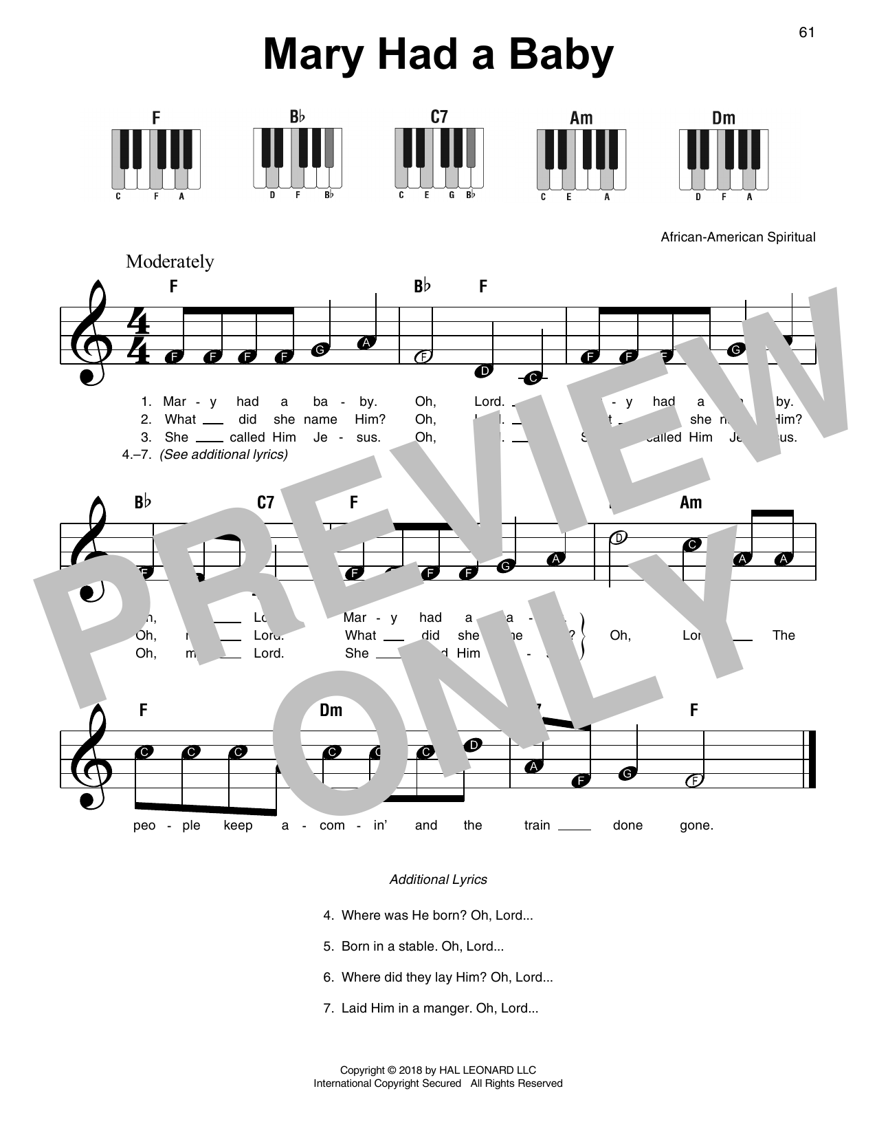 Download African-American Spiritual Mary Had A Baby Sheet Music
