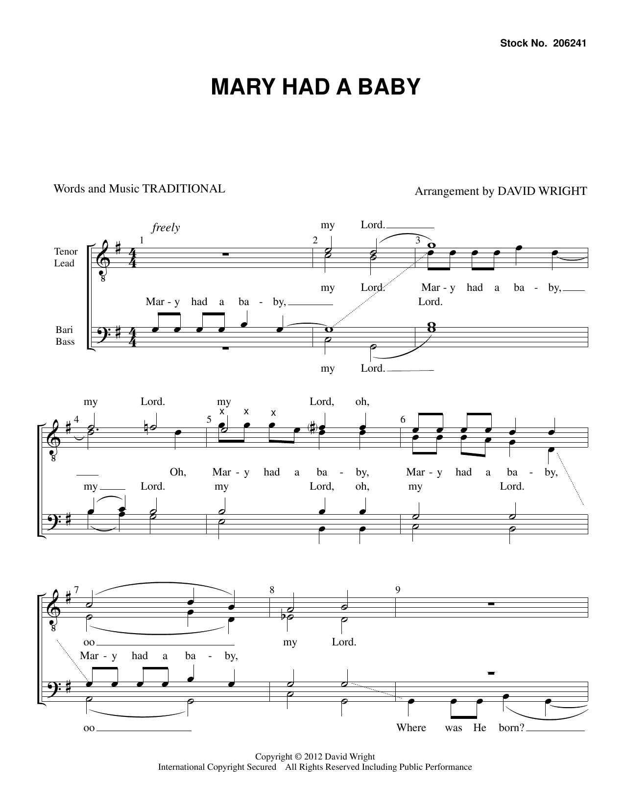 Download Traditional Mary Had A Baby (arr. David Wright) Sheet Music