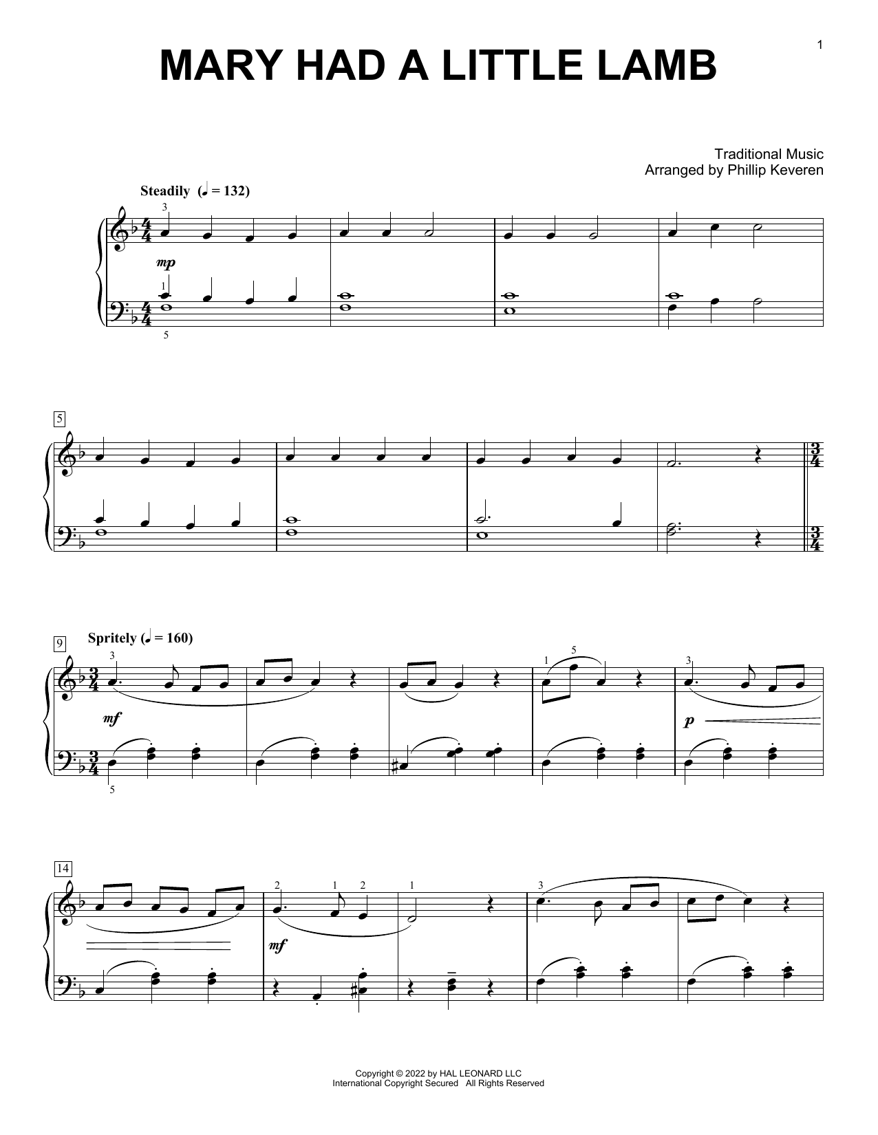 Download Traditional Mary Had A Little Lamb (arr. Phillip Ke Sheet Music