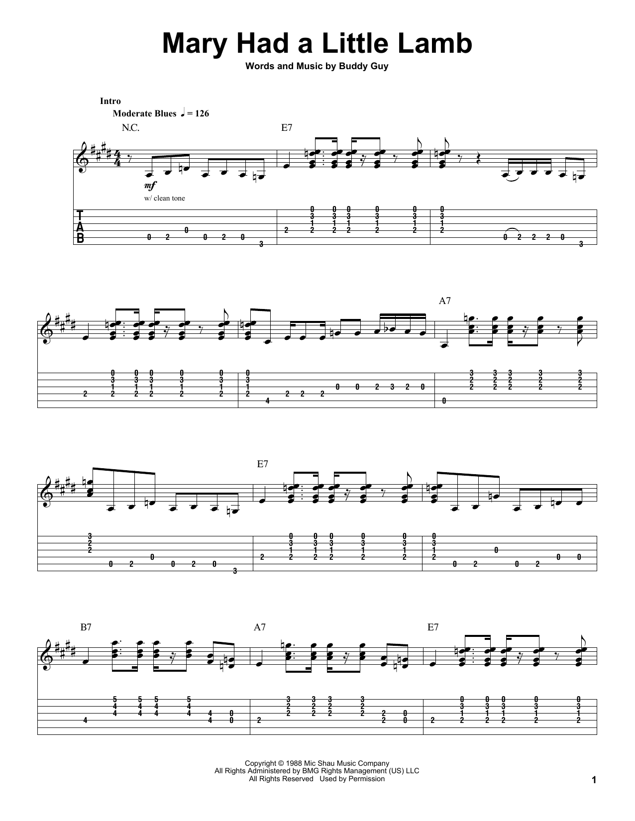 Download Buddy Guy Mary Had A Little Lamb Sheet Music