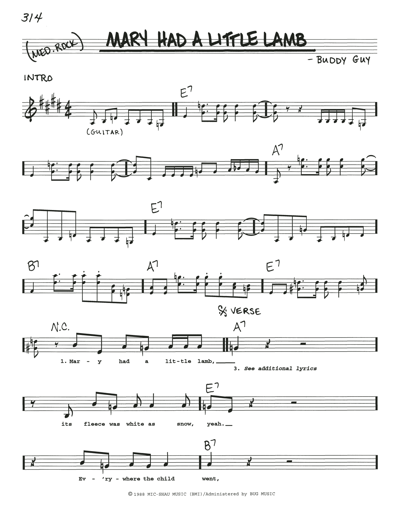 Download Stevie Ray Vaughan Mary Had A Little Lamb Sheet Music