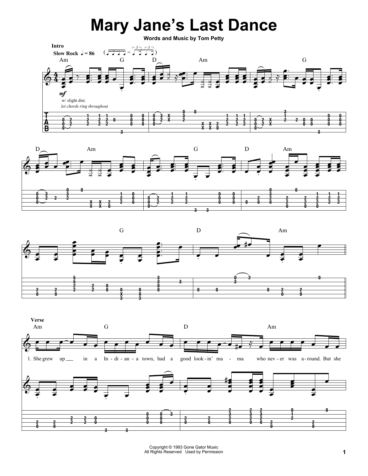 Download Tom Petty And The Heartbreakers Mary Jane's Last Dance Sheet Music