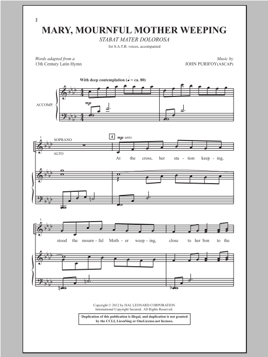 Download John Purifoy Mary, Mournful Mother Weeping Sheet Music