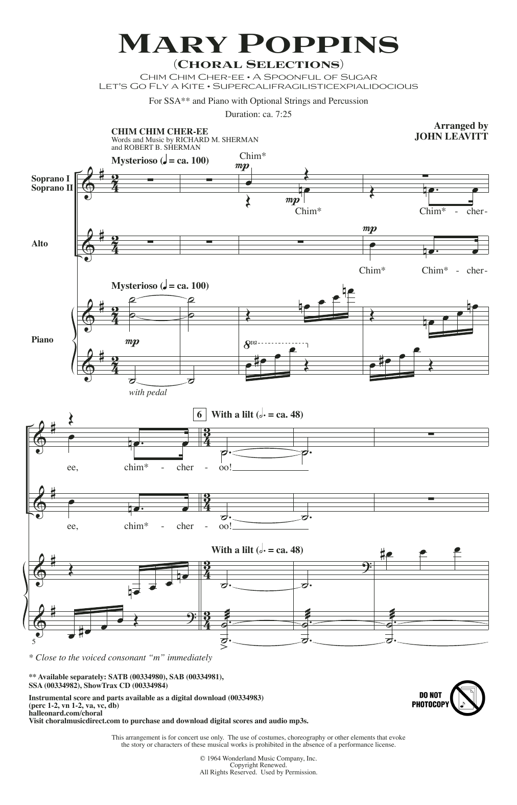 Download Sherman Brothers Mary Poppins (Choral Selections) (arr. Sheet Music