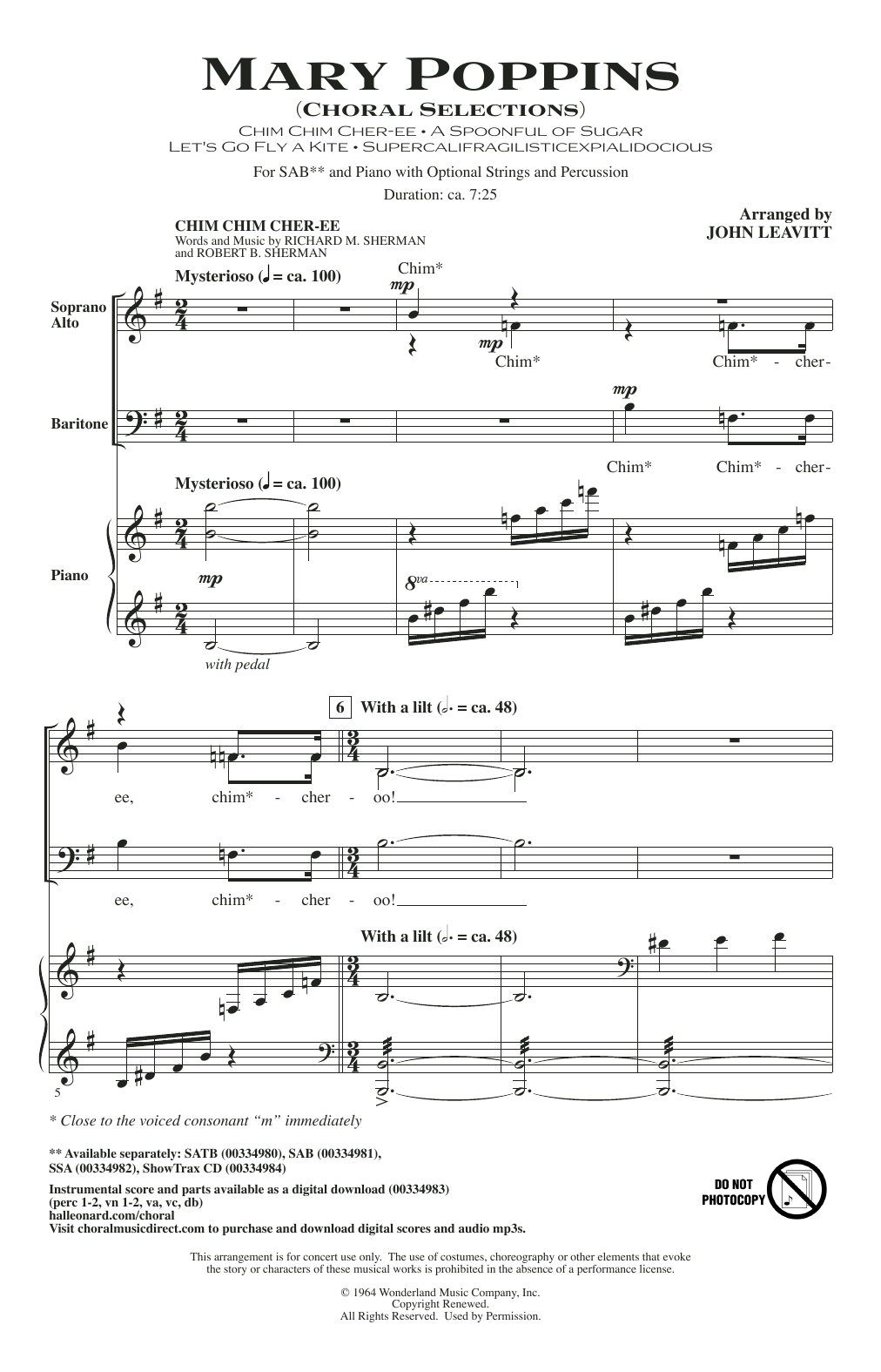 Download Sherman Brothers Mary Poppins (Choral Selections) (arr. Sheet Music