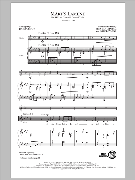 Download John Purifoy Mary's Lament Sheet Music