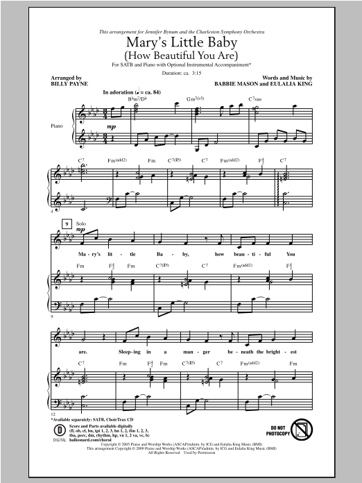Download Billy Payne Mary's Little Baby (How Beautiful You A Sheet Music