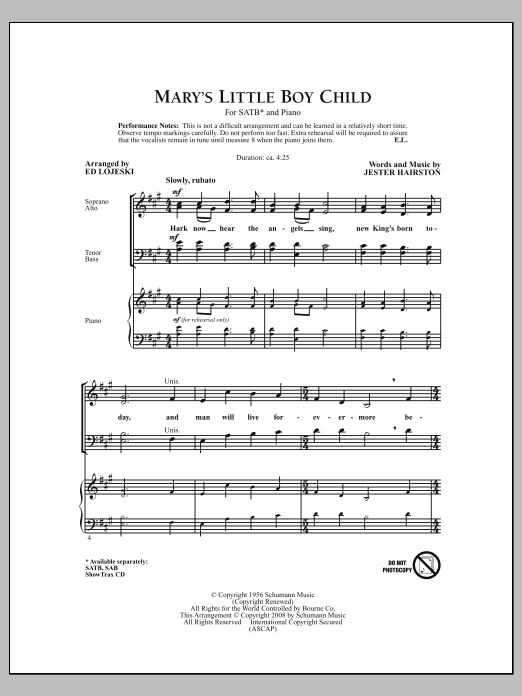 Download Jester Hairston Mary's Little Boy Child (arr. Ed Lojesk Sheet Music