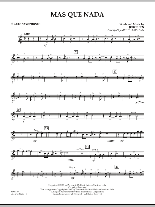 Download Michael Brown Mas Que Nada - Eb Alto Saxophone 1 Sheet Music