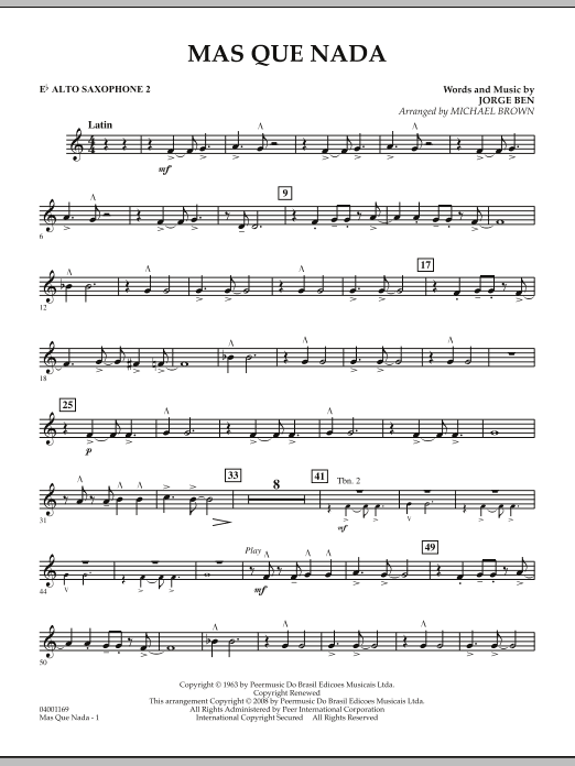 Download Michael Brown Mas Que Nada - Eb Alto Saxophone 2 Sheet Music