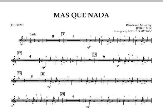 Download Michael Brown Mas Que Nada - F Horn 1 Sheet Music