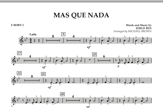 Download Michael Brown Mas Que Nada - F Horn 2 Sheet Music