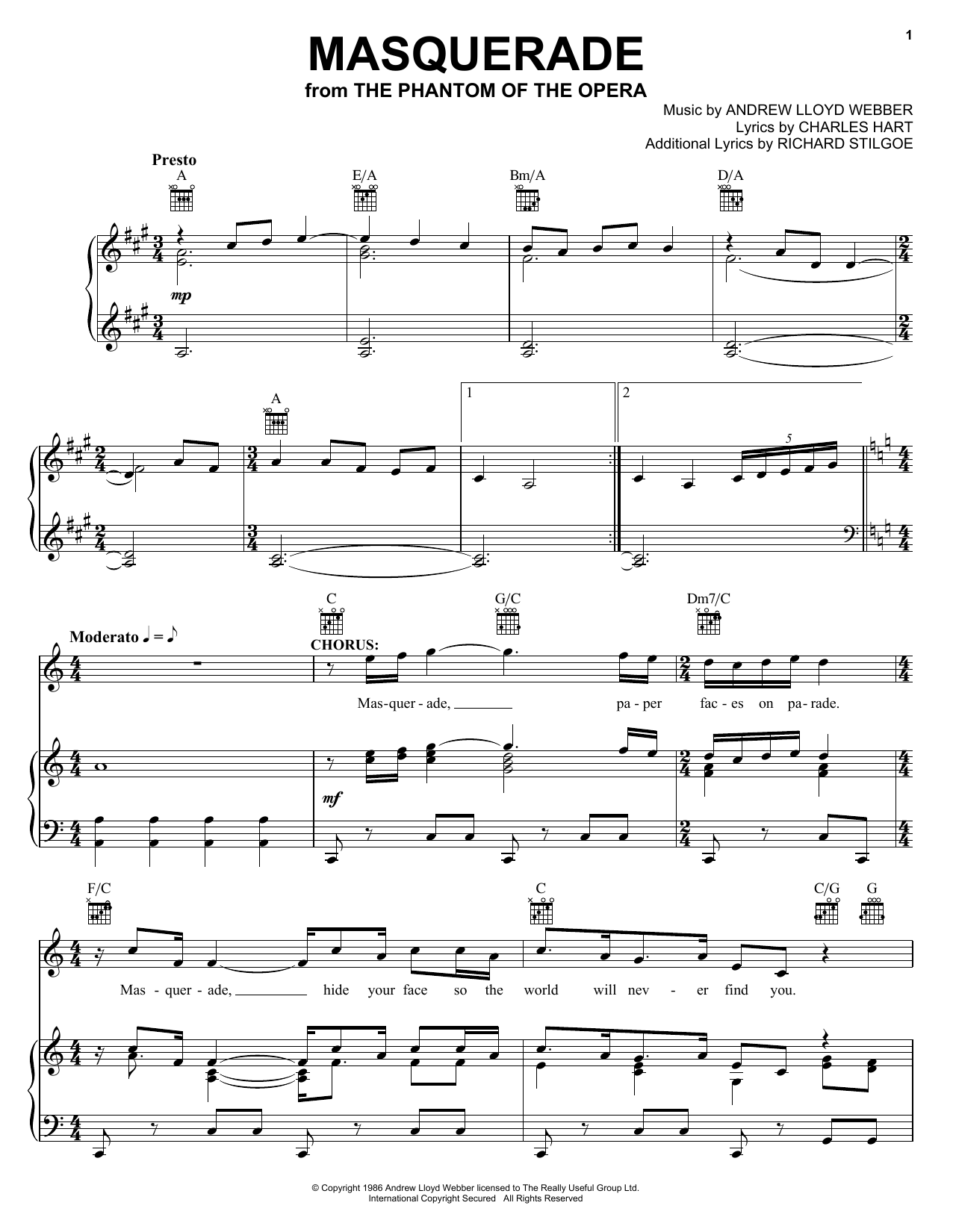 Download Andrew Lloyd Webber Masquerade (from The Phantom Of The Ope Sheet Music