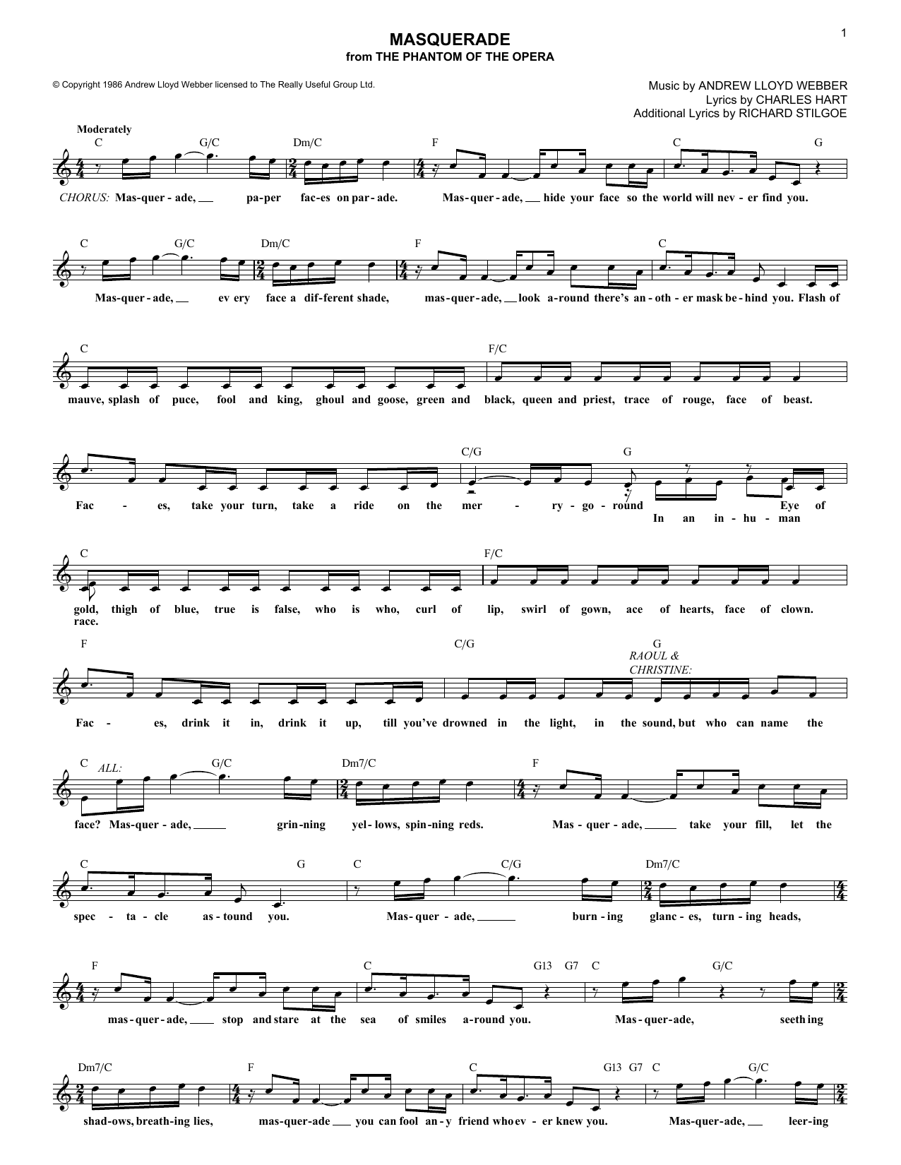 Download Andrew Lloyd Webber Masquerade (from The Phantom Of The Ope Sheet Music