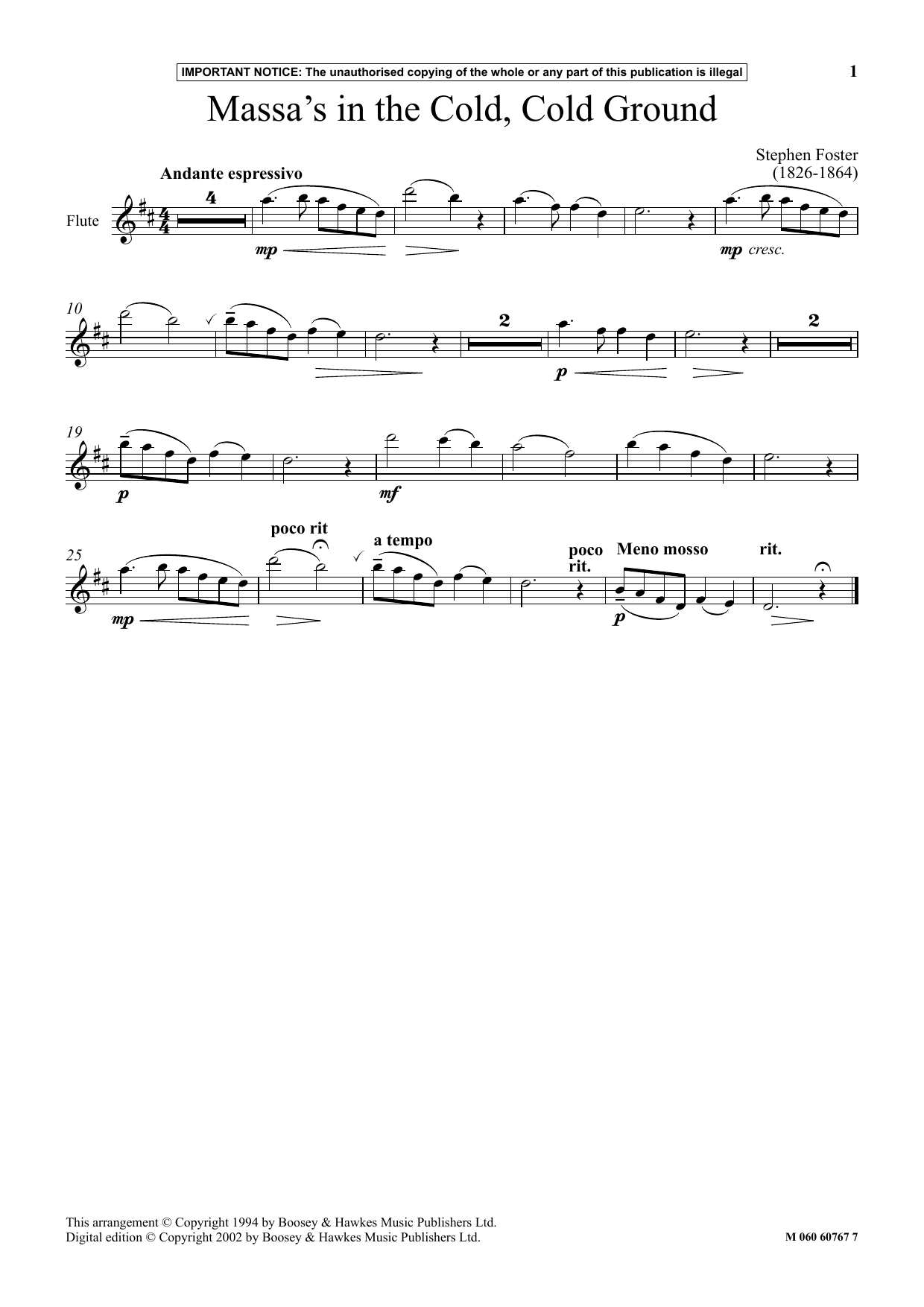 Download Stephen Foster Massa's In The Cold, Cold Ground Sheet Music