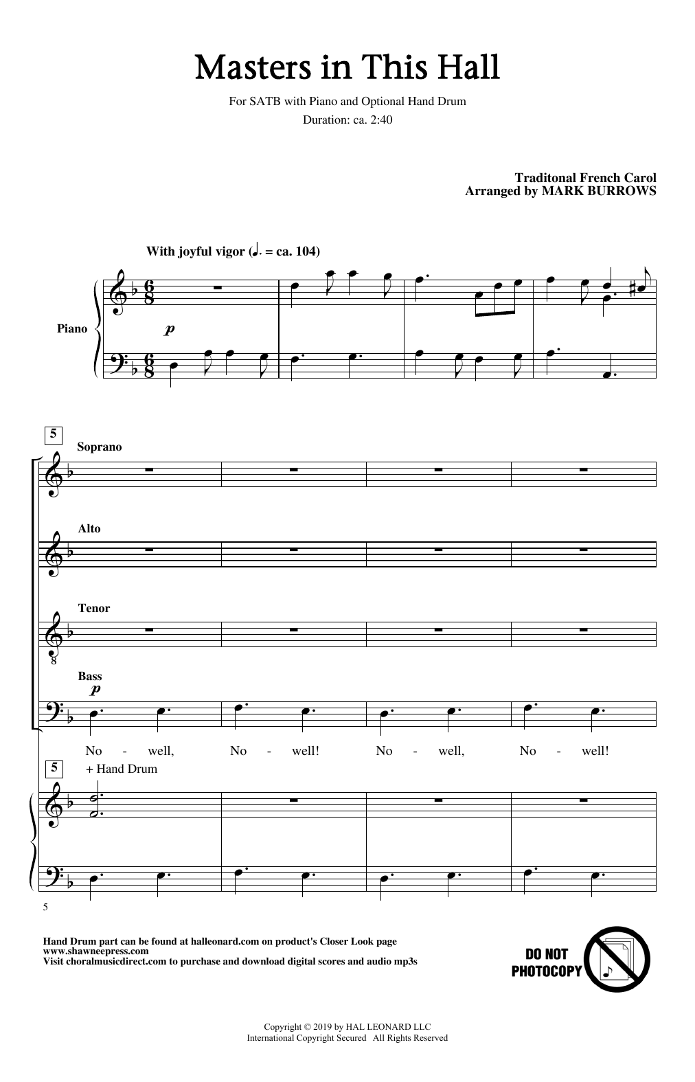 Download Traditional French Carol Masters In This Hall (arr. Mark Burrows Sheet Music