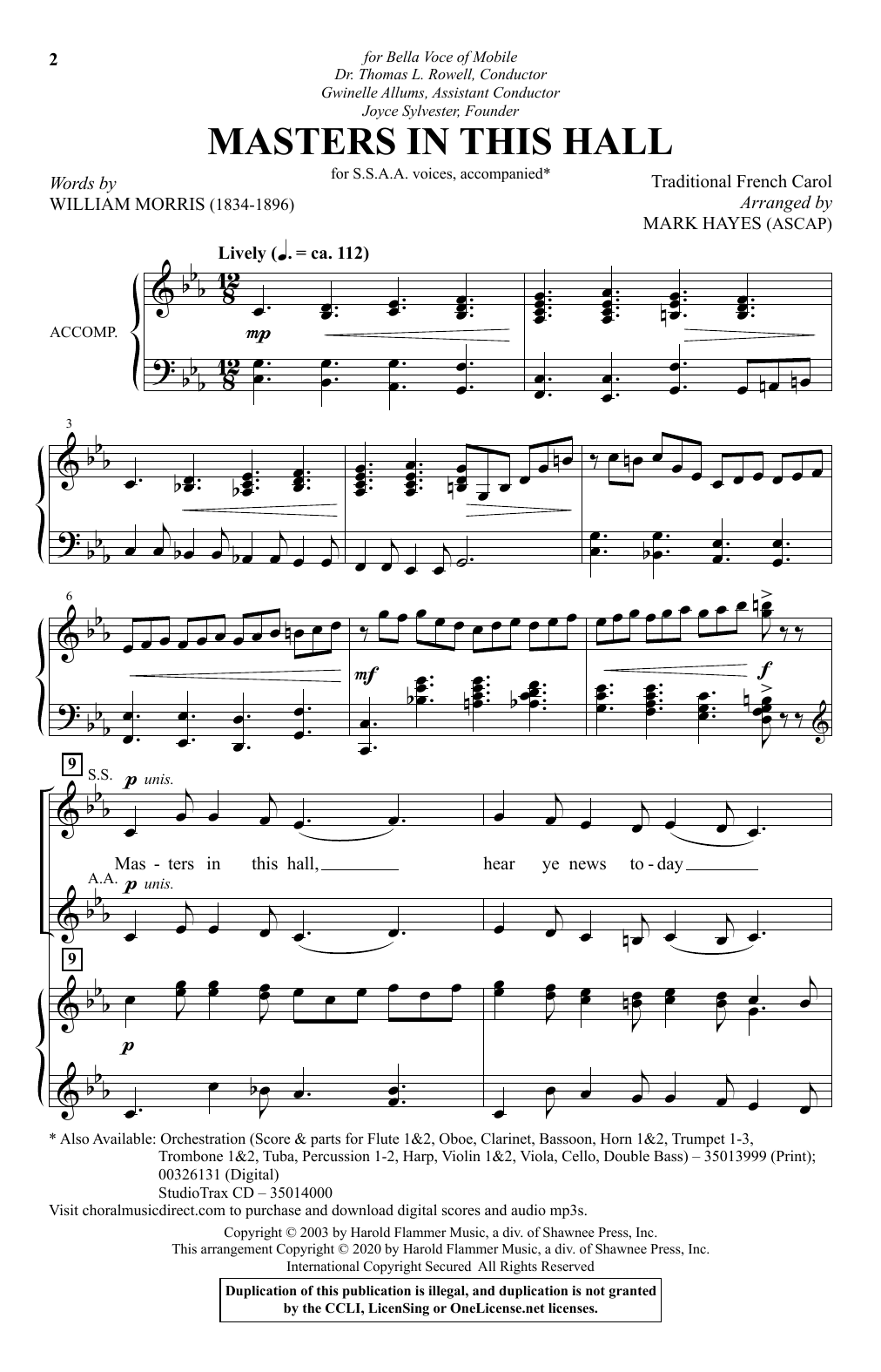 Download William Morris Masters In This Hall (arr. Mark Hayes) Sheet Music