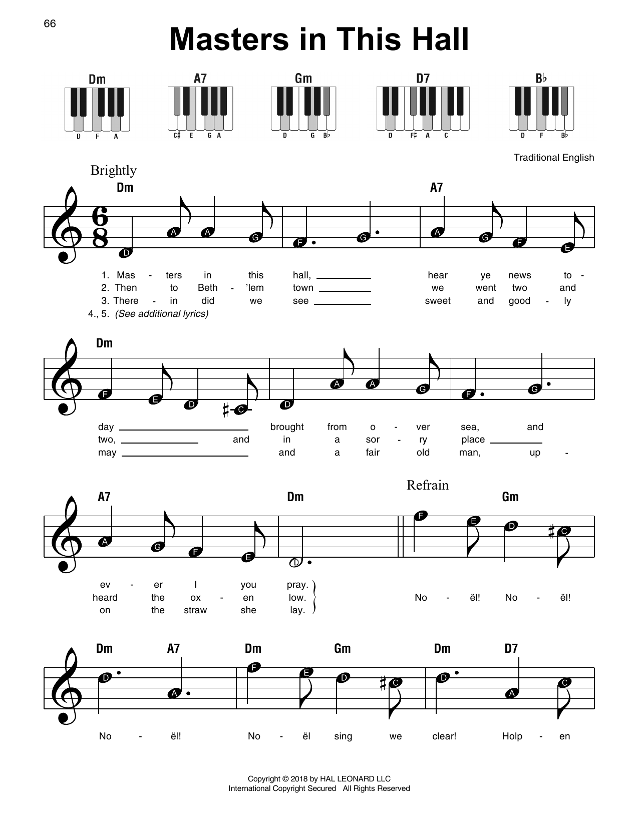 Download Traditional English Masters In This Hall Sheet Music