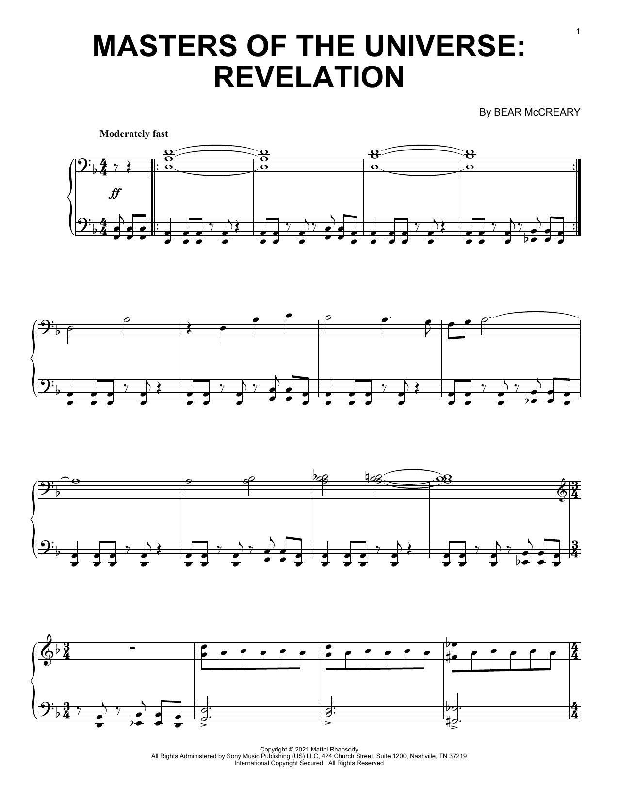 Bear McCreary Masters Of The Universe: Revelation sheet music notes printable PDF score
