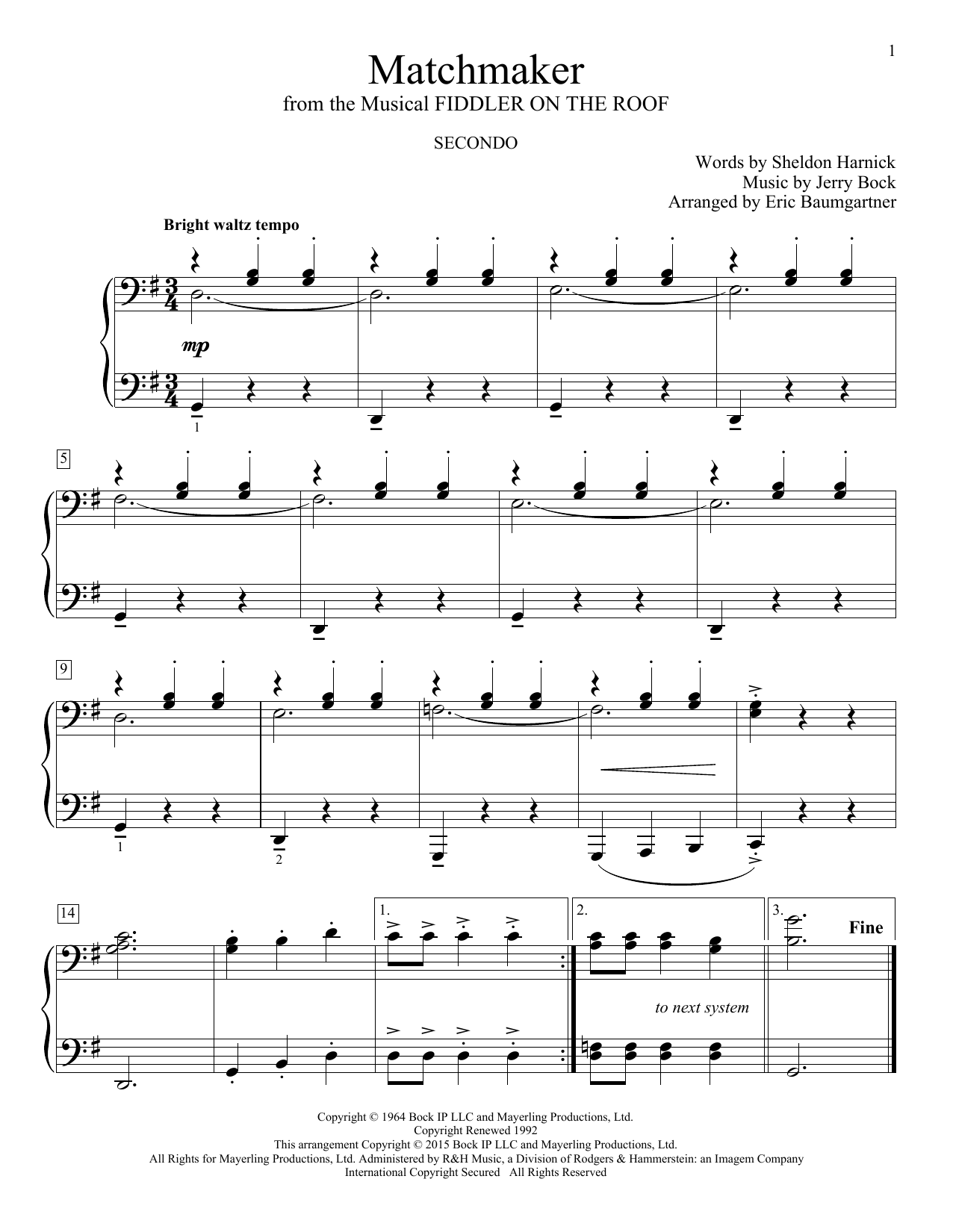 Download Bock & Harnick Matchmaker (from Fiddler On The Roof) ( Sheet Music