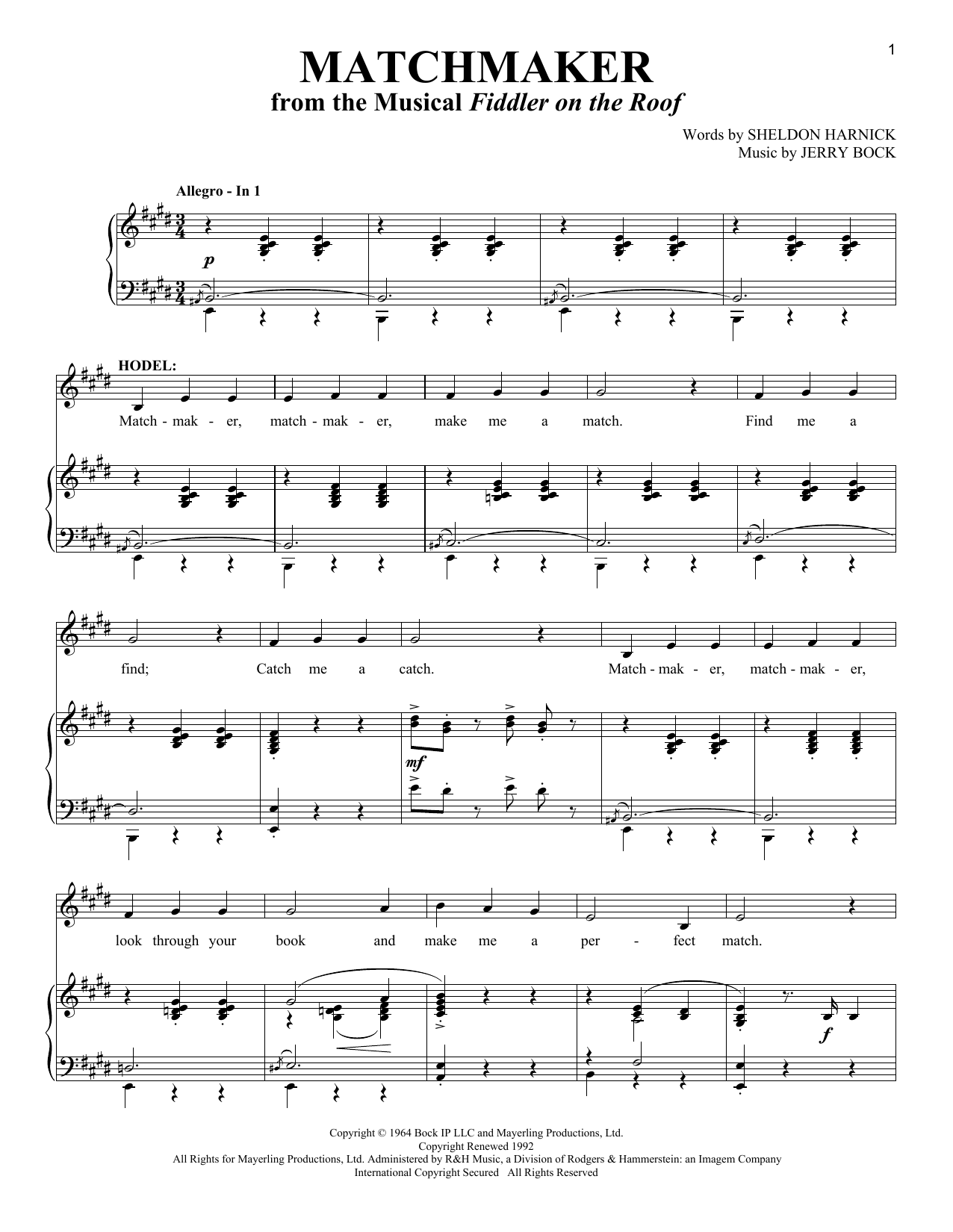 Download Bock & Harnick Matchmaker (from Fiddler On The Roof) Sheet Music