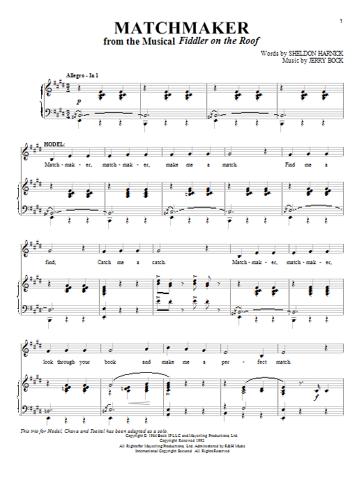Download Bock & Harnick Matchmaker (from Fiddler On The Roof) Sheet Music