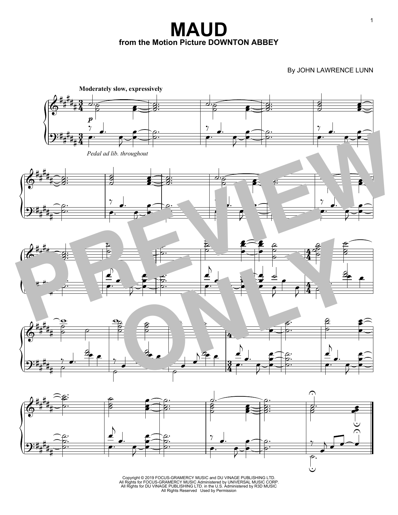 Download John Lunn Maud (from the Motion Picture Downton A Sheet Music