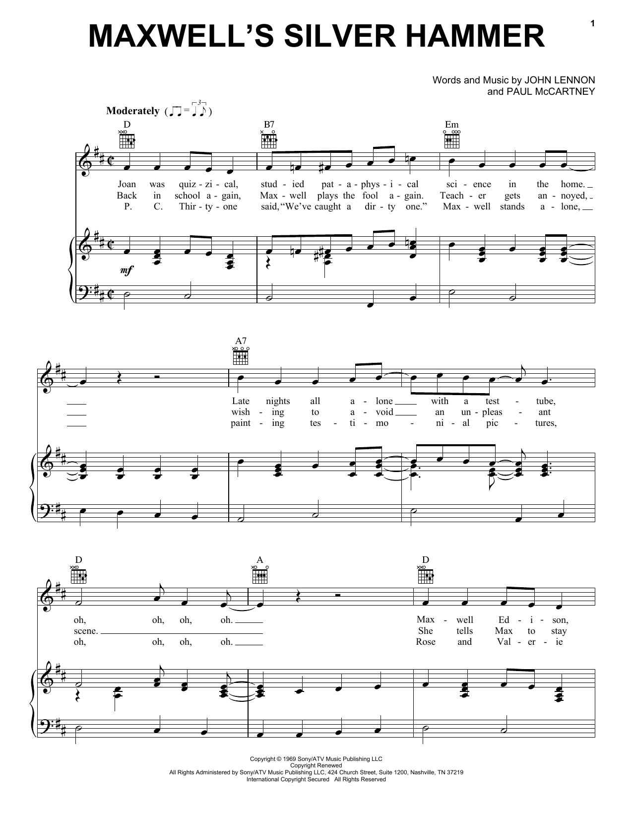 Download The Beatles Maxwell's Silver Hammer Sheet Music