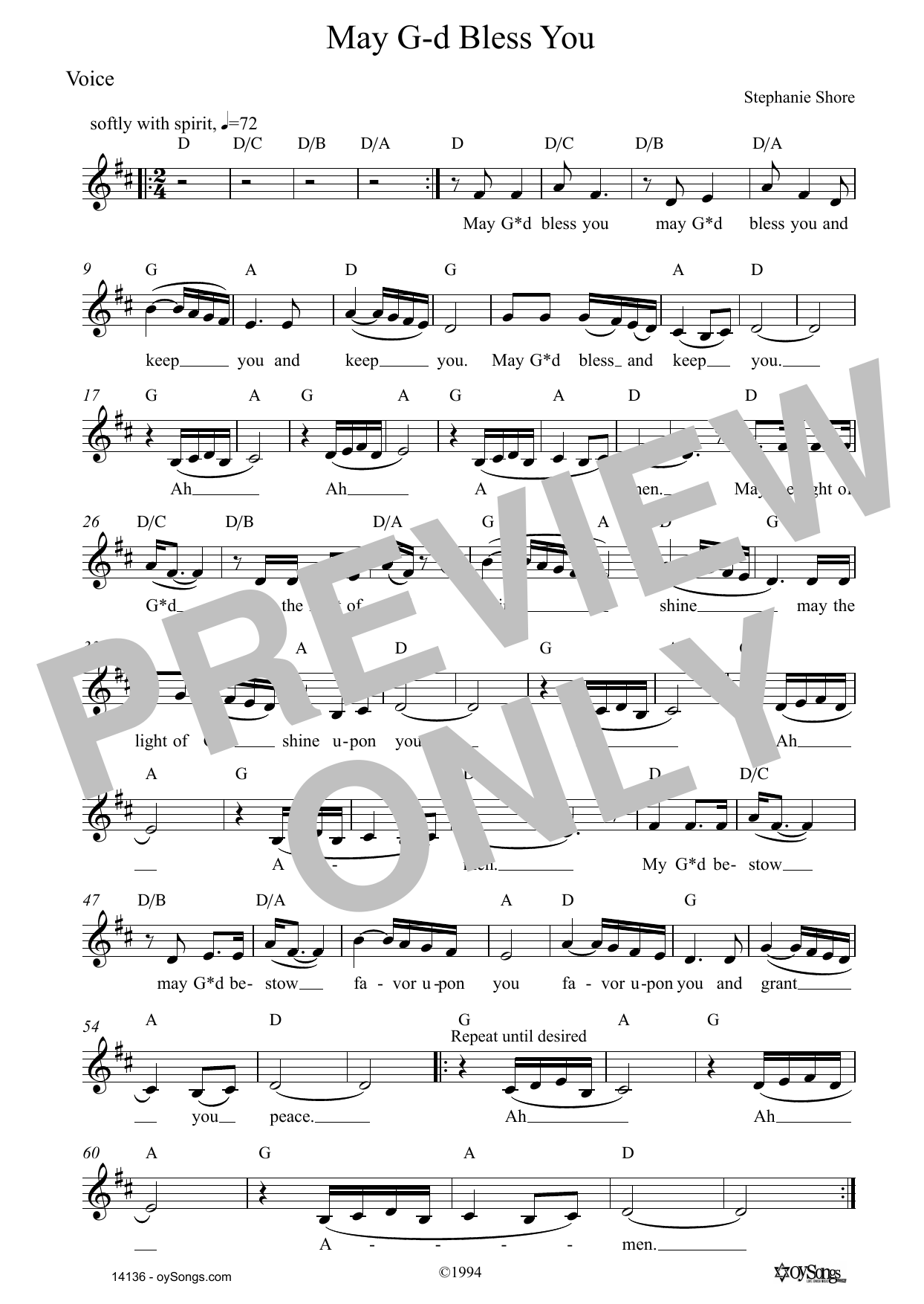 Download Stephanie Shore May G-d Bless You Sheet Music