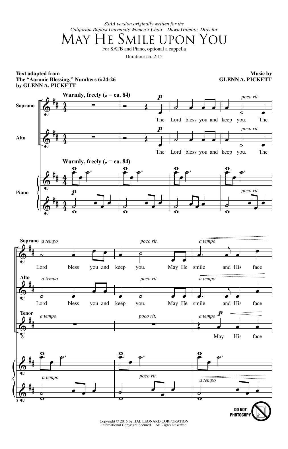 Download Glenn Pickett May He Smile Upon You Sheet Music