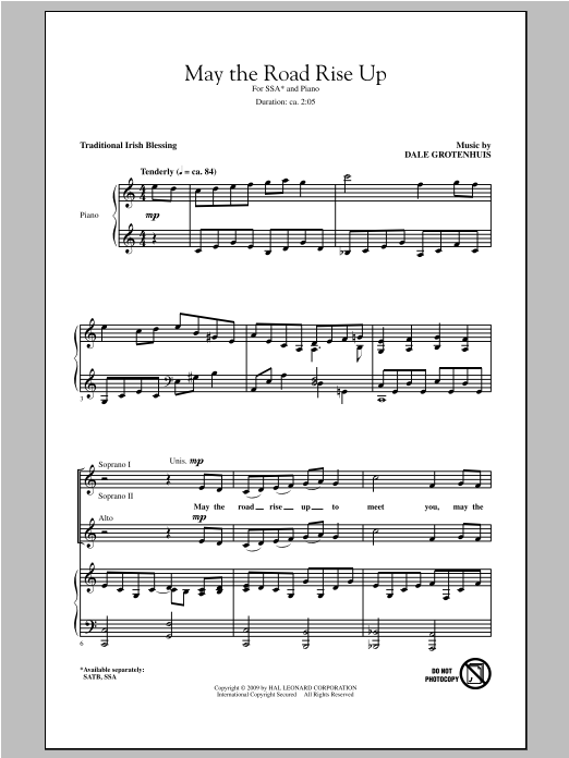 Download Traditional May The Road Rise Up (arr. Dale Grotenh Sheet Music