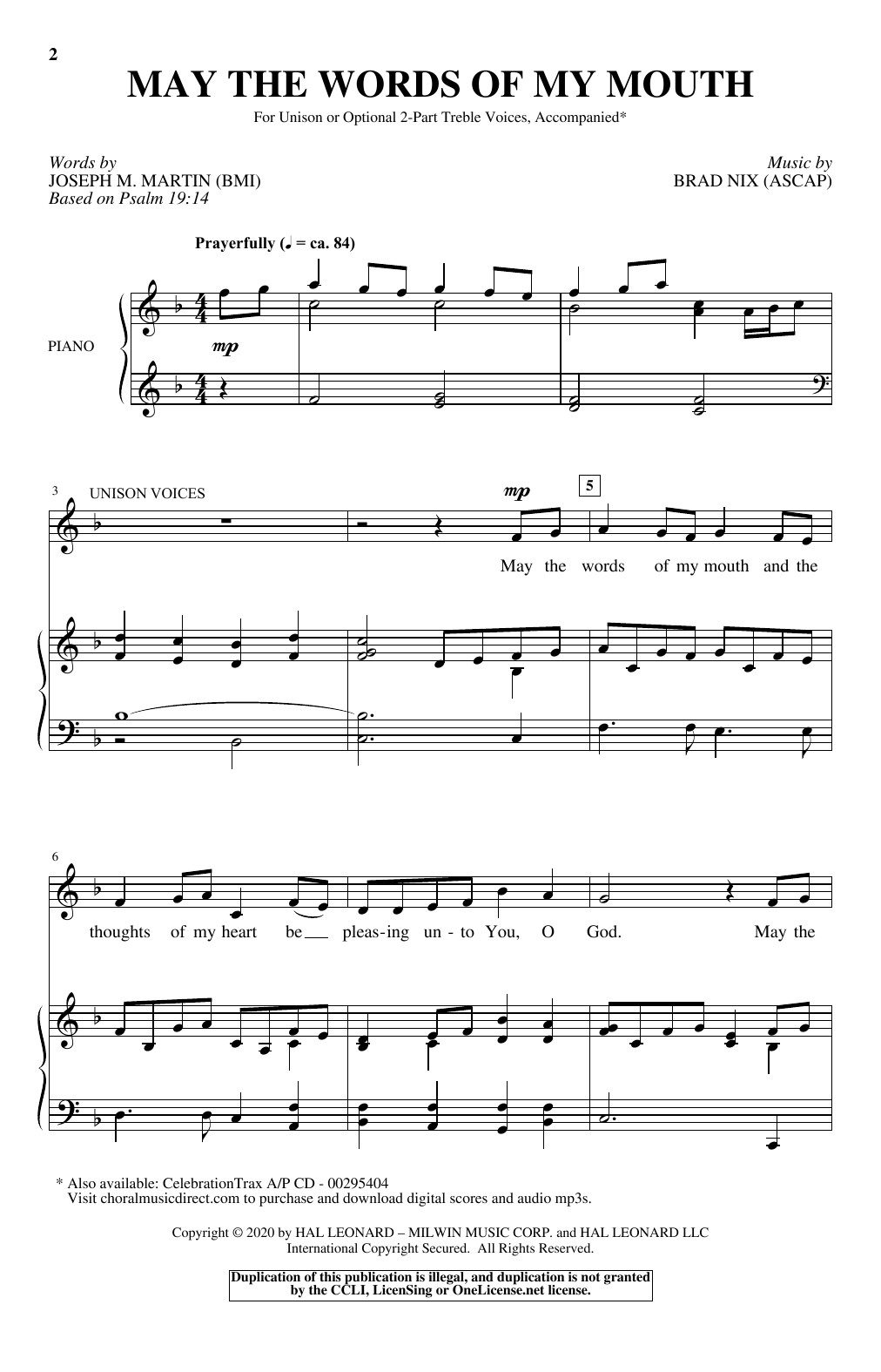 Download Joseph M. Martin and Brad Nix May The Words Of My Mouth Sheet Music