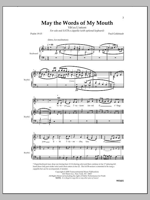 Download Paul Goldstaub May the Words of My Mouth Sheet Music