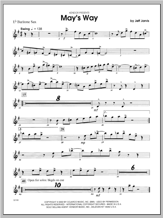 Download Jarvis May's Way - Baritone Sax Sheet Music