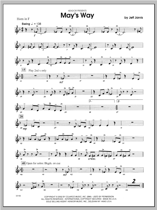 Download Jarvis May's Way - Horn Sheet Music