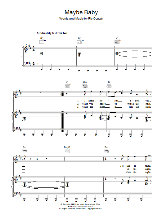 Download The Cars Maybe Baby Sheet Music