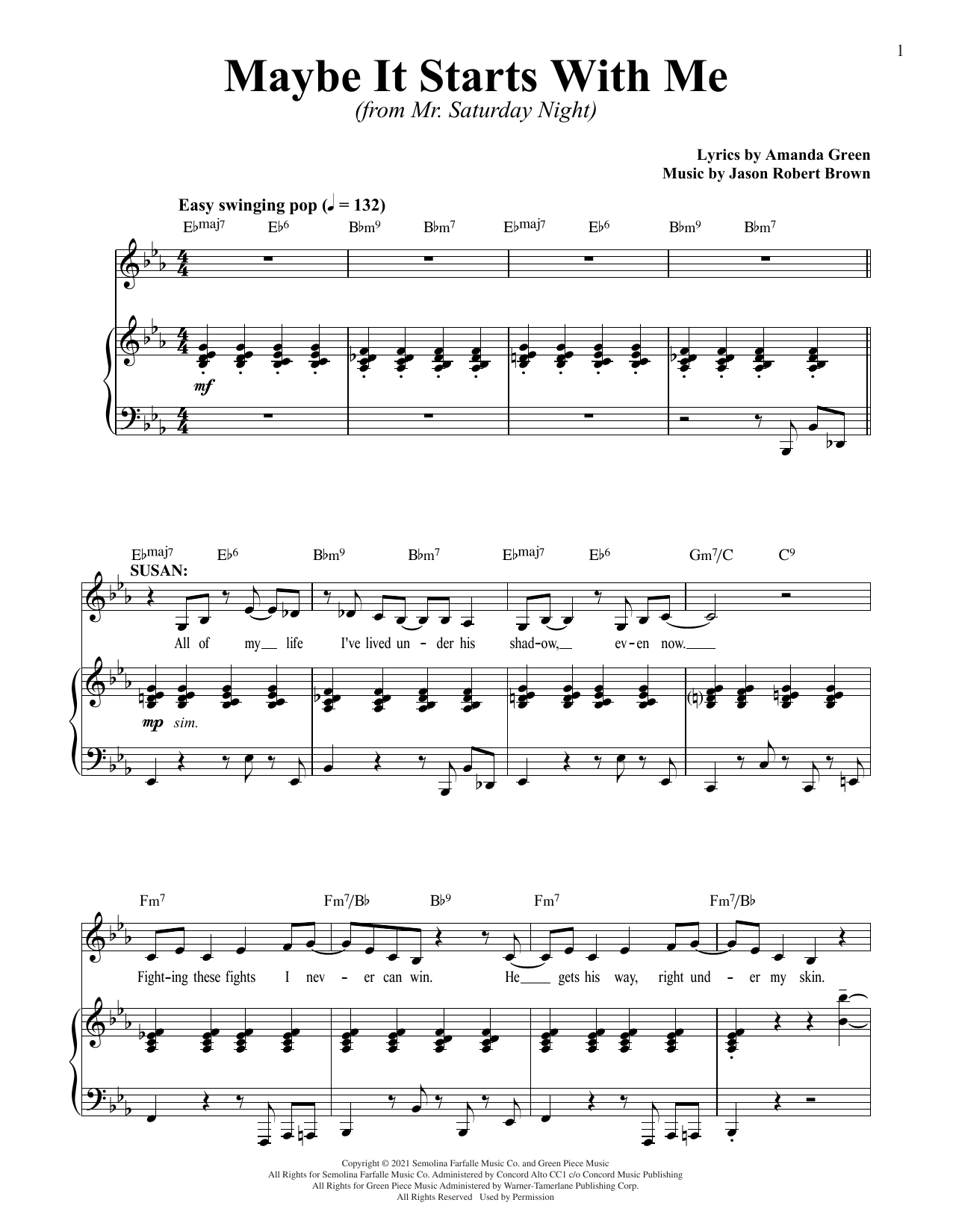 Jason Robert Brown and Amanda Green Maybe It Starts With Me (from Mr. Saturday Night) sheet music notes printable PDF score