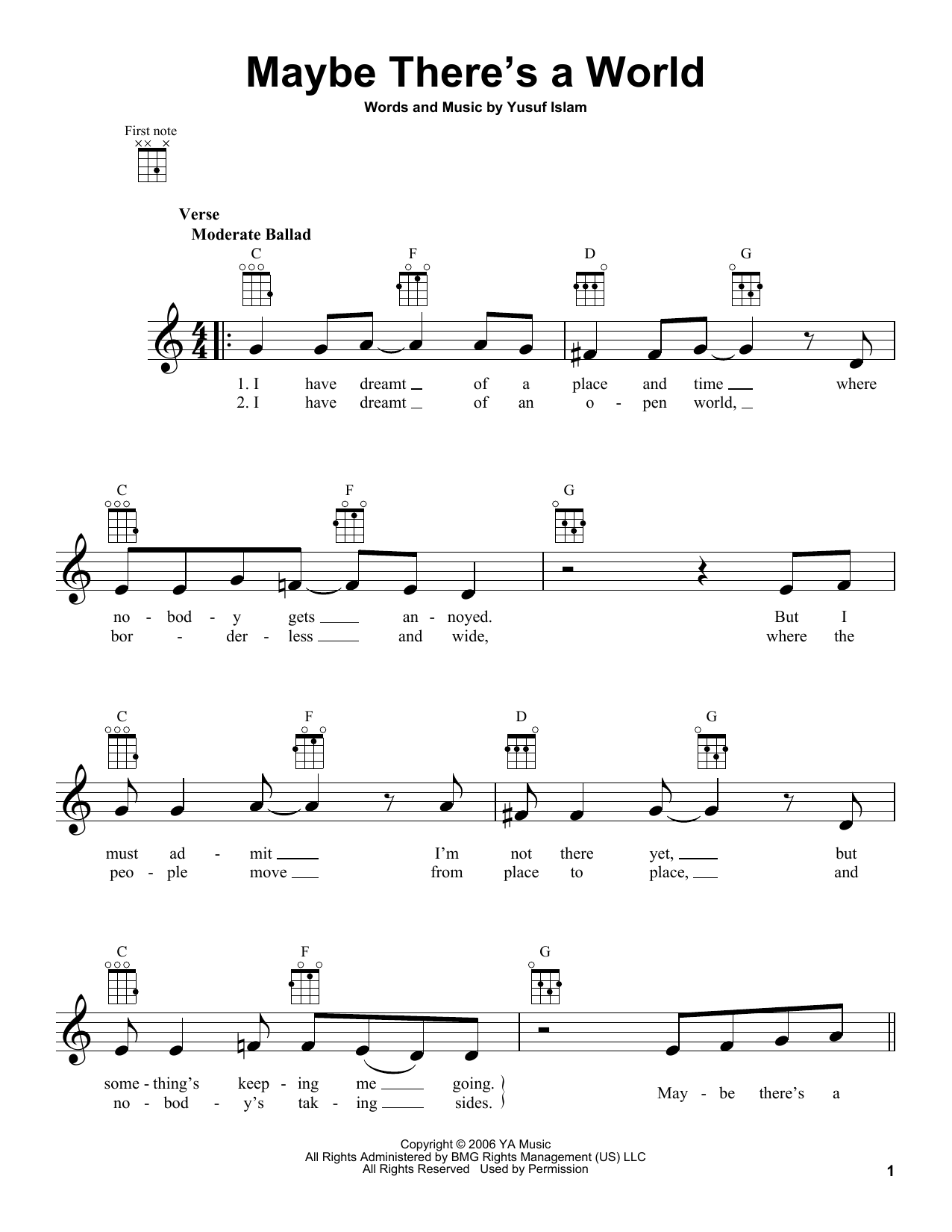 Download Yusuf/Cat Stevens Maybe There's A World Sheet Music
