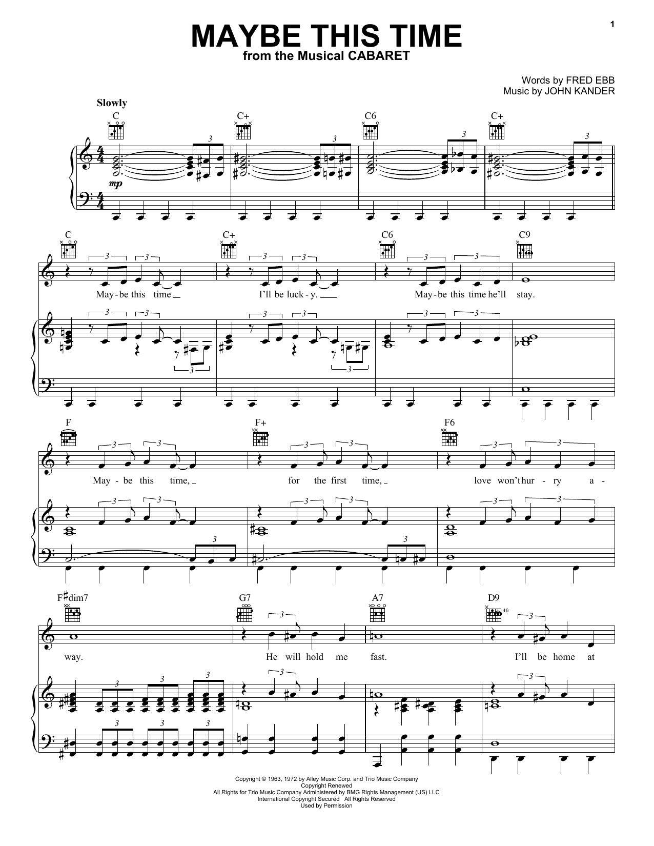 Download Kander & Ebb Maybe This Time Sheet Music
