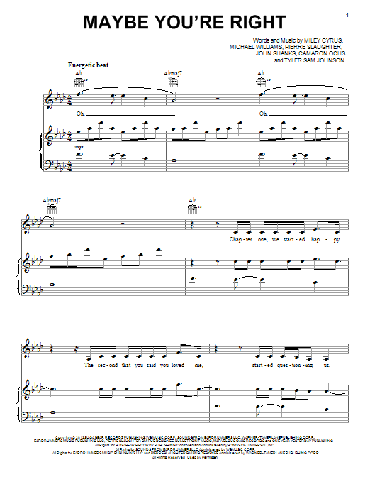 Download Miley Cyrus Maybe You're Right Sheet Music