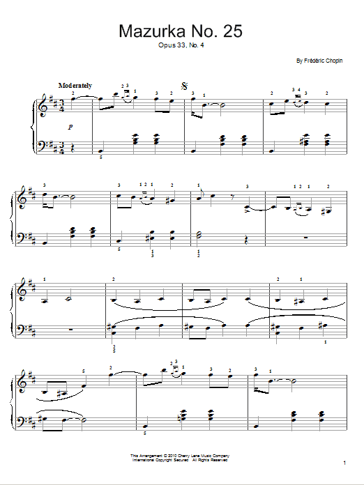 Download Frederic Chopin Mazurka Op. 33, No. 4 Sheet Music
