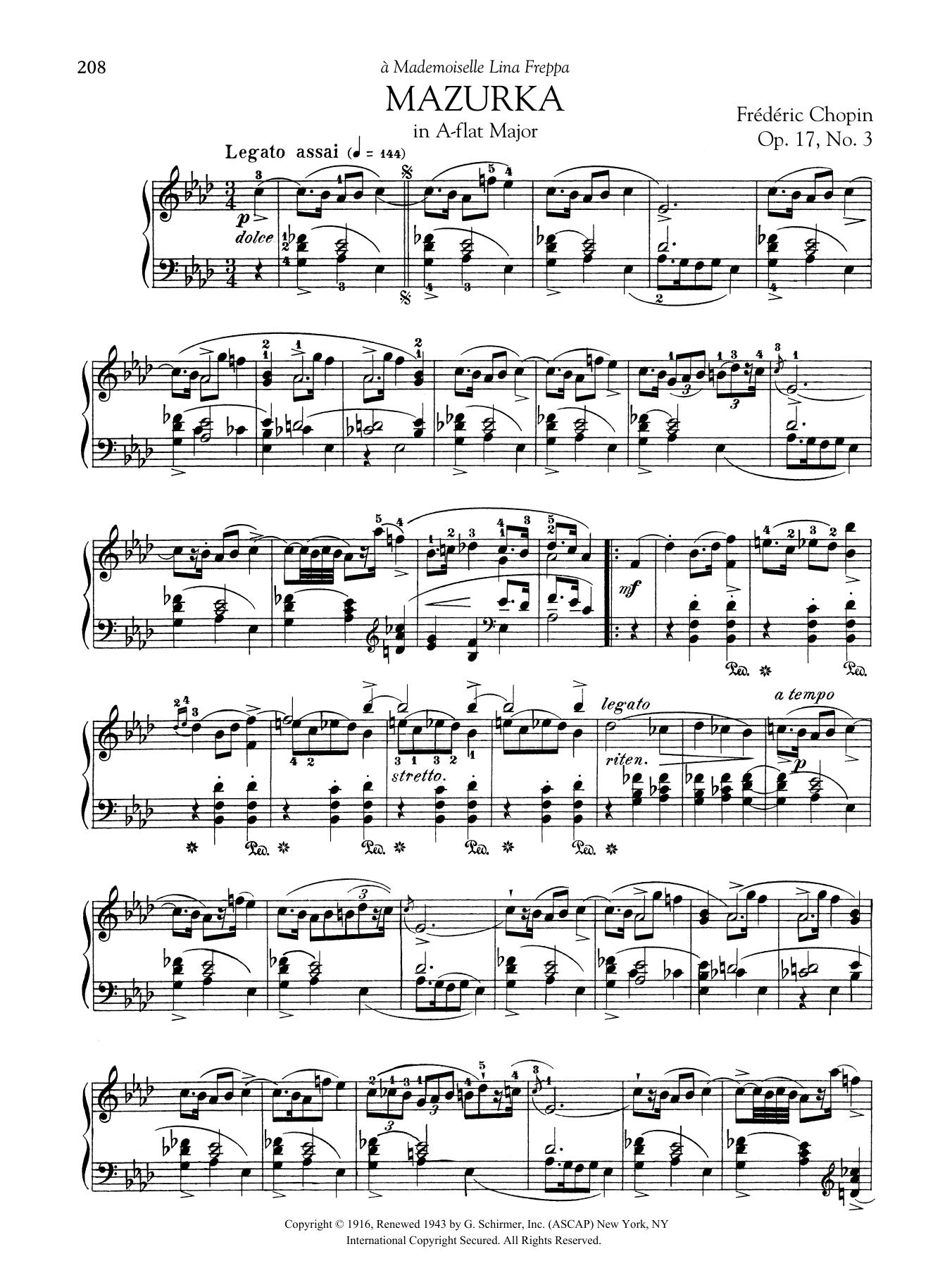 Download Frederic Chopin Mazurka in A-flat Major, Op. 17, No. 3 Sheet Music