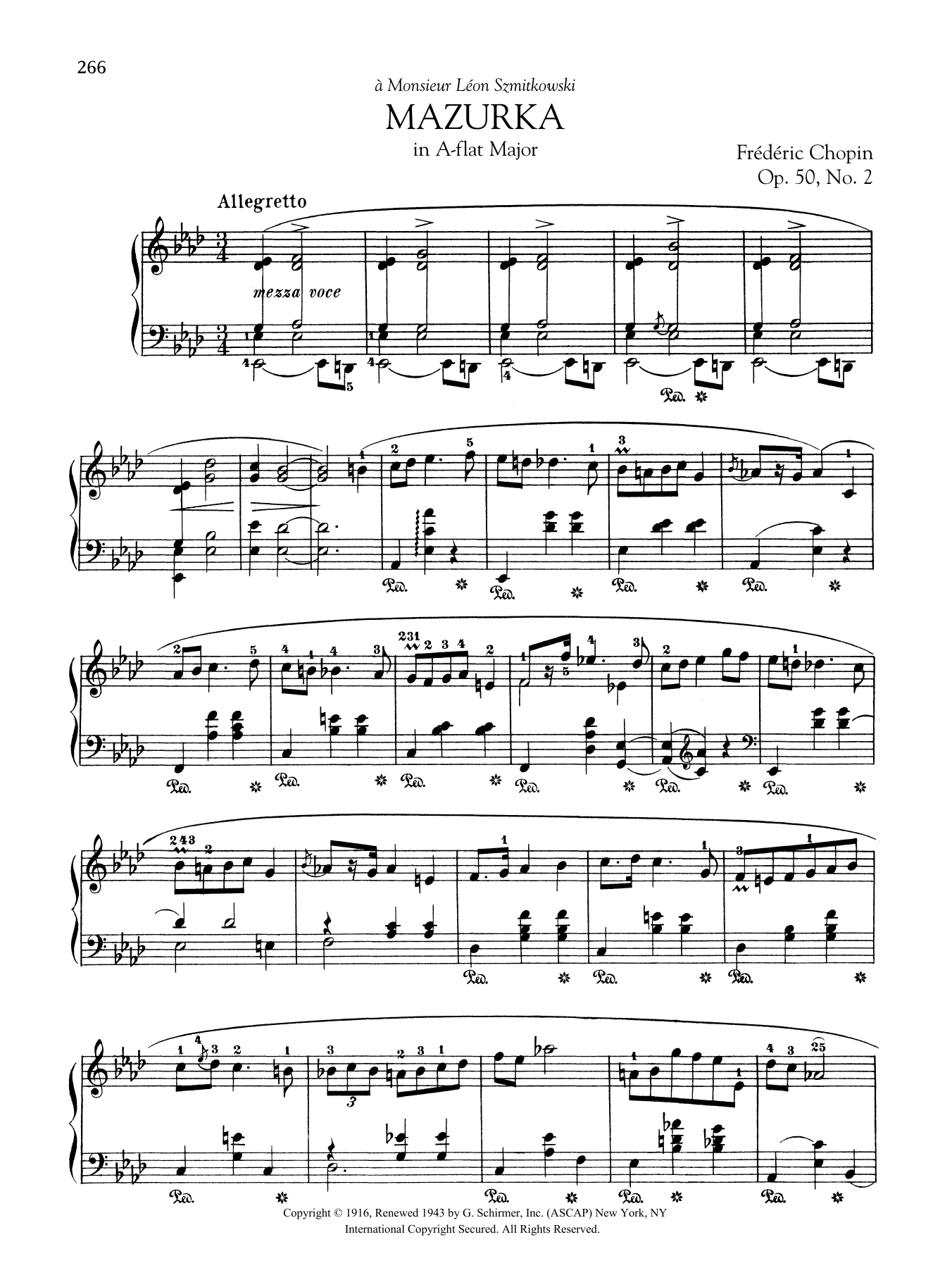 Download Frederic Chopin Mazurka in A-flat Major, Op. 50, No. 2 Sheet Music