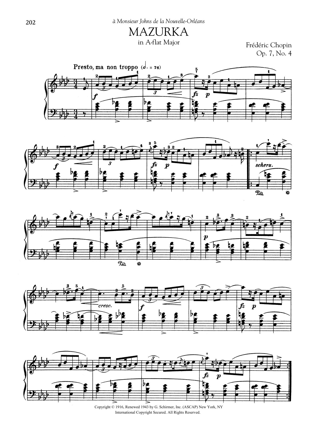 Download Frederic Chopin Mazurka in A-flat Major, Op. 7, No. 4 Sheet Music