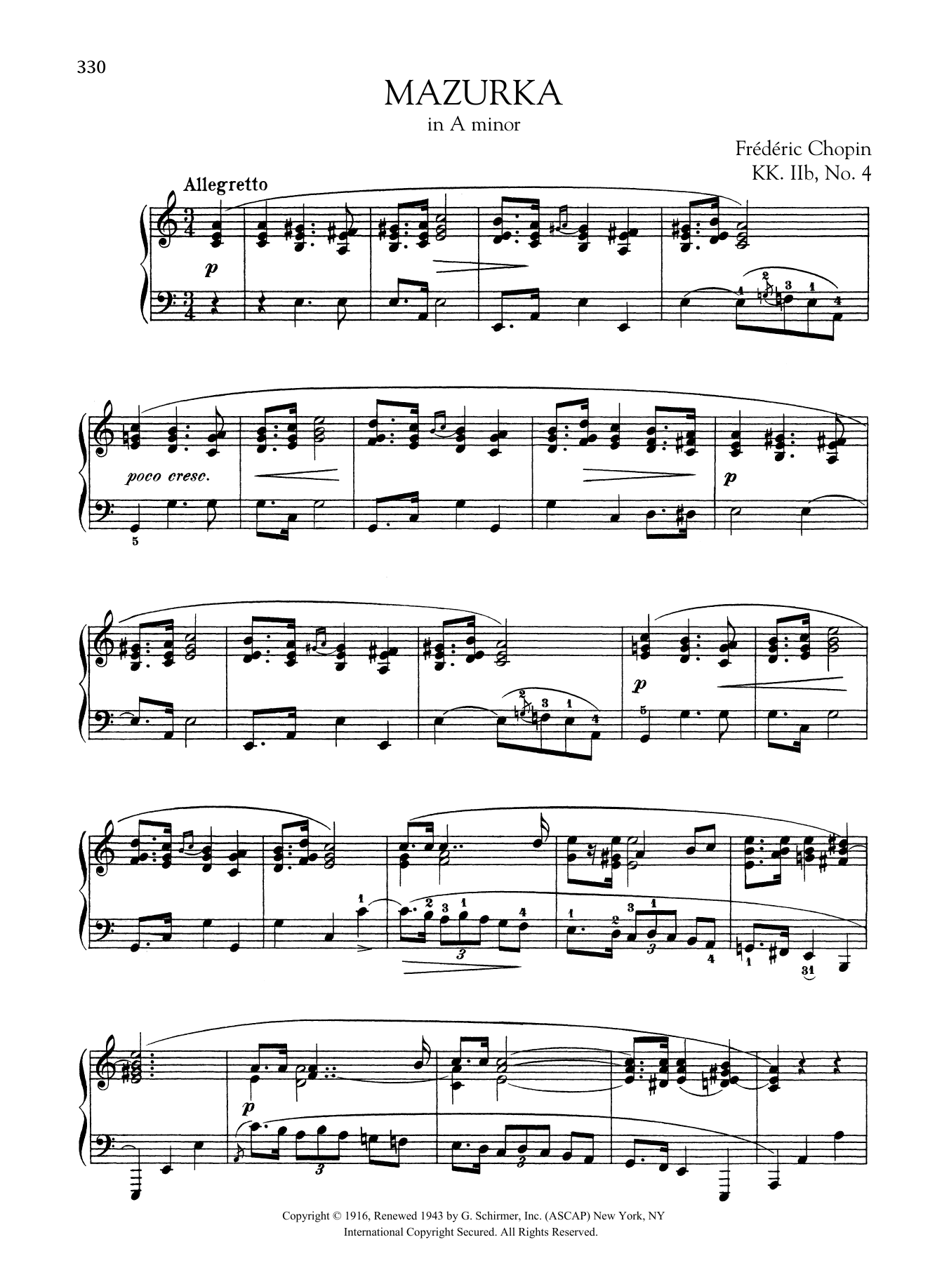 Download Frederic Chopin Mazurka in A minor, KK. IIb, No. 4 Sheet Music