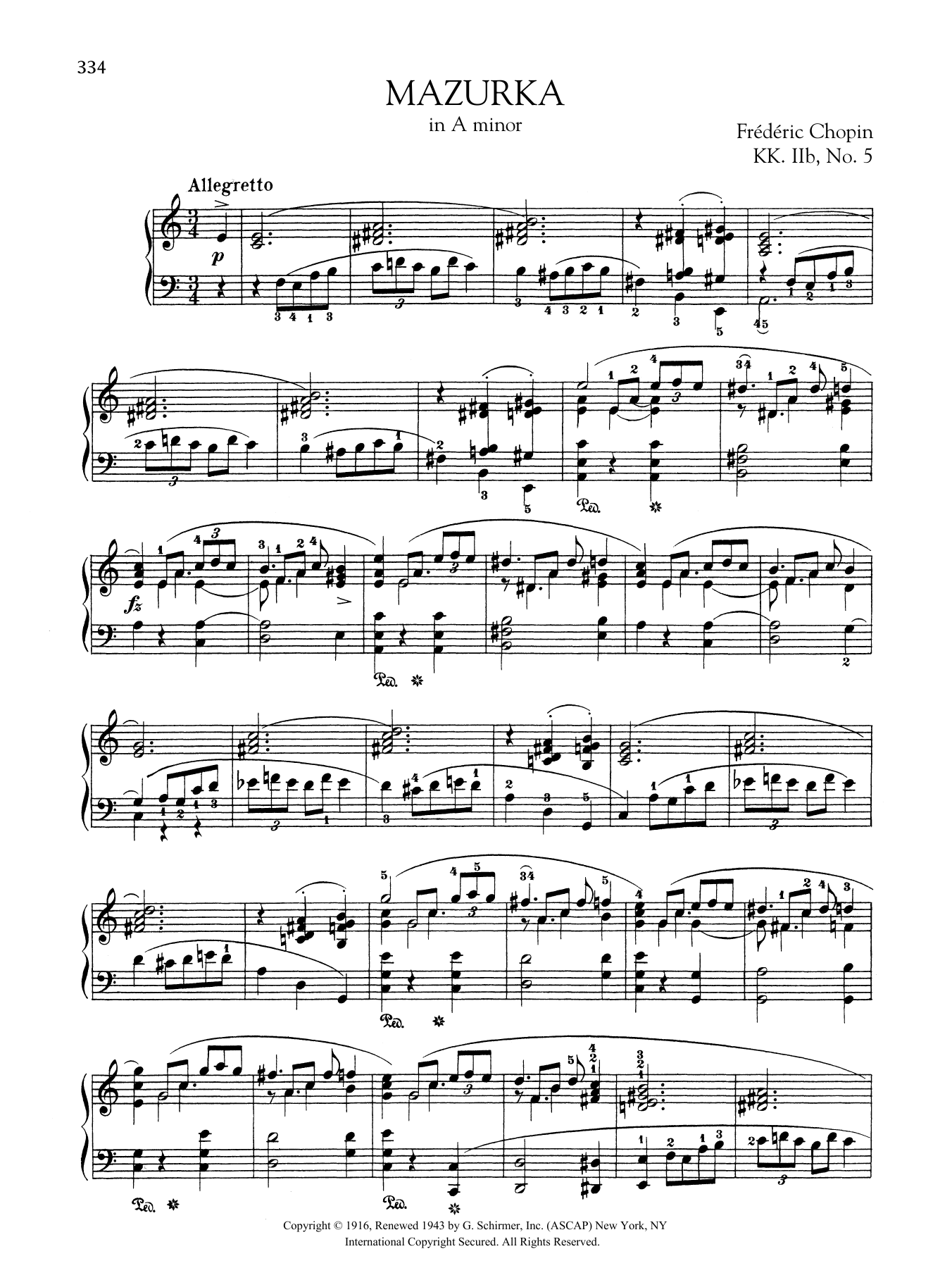 Download Frederic Chopin Mazurka in A minor, KK. IIb, No. 5 Sheet Music