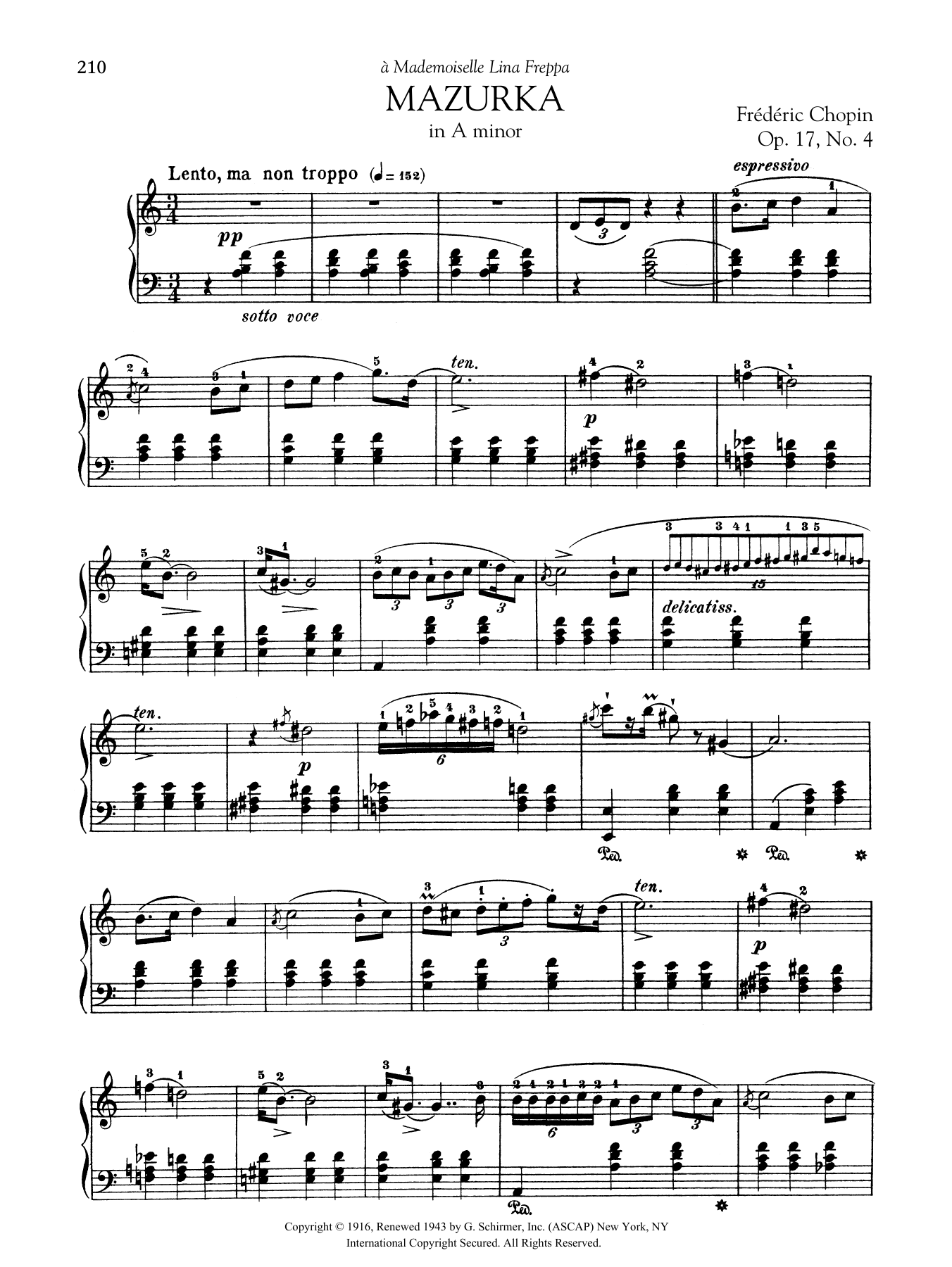 Download Frederic Chopin Mazurka in A minor, Op. 17, No. 4 Sheet Music
