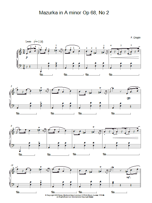 Download Frederic Chopin Mazurka in A minor Op.68, No.2 Sheet Music