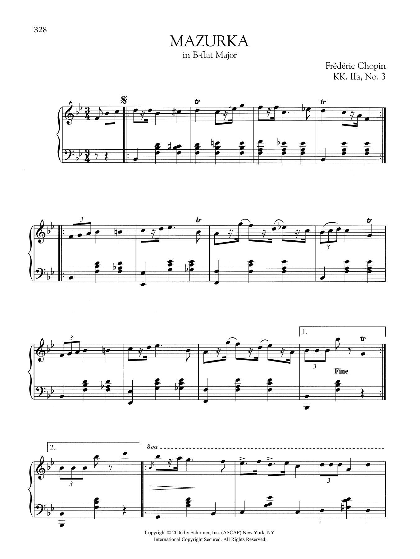 Download Frederic Chopin Mazurka in B-flat Major, KK. IIa, No. 3 Sheet Music