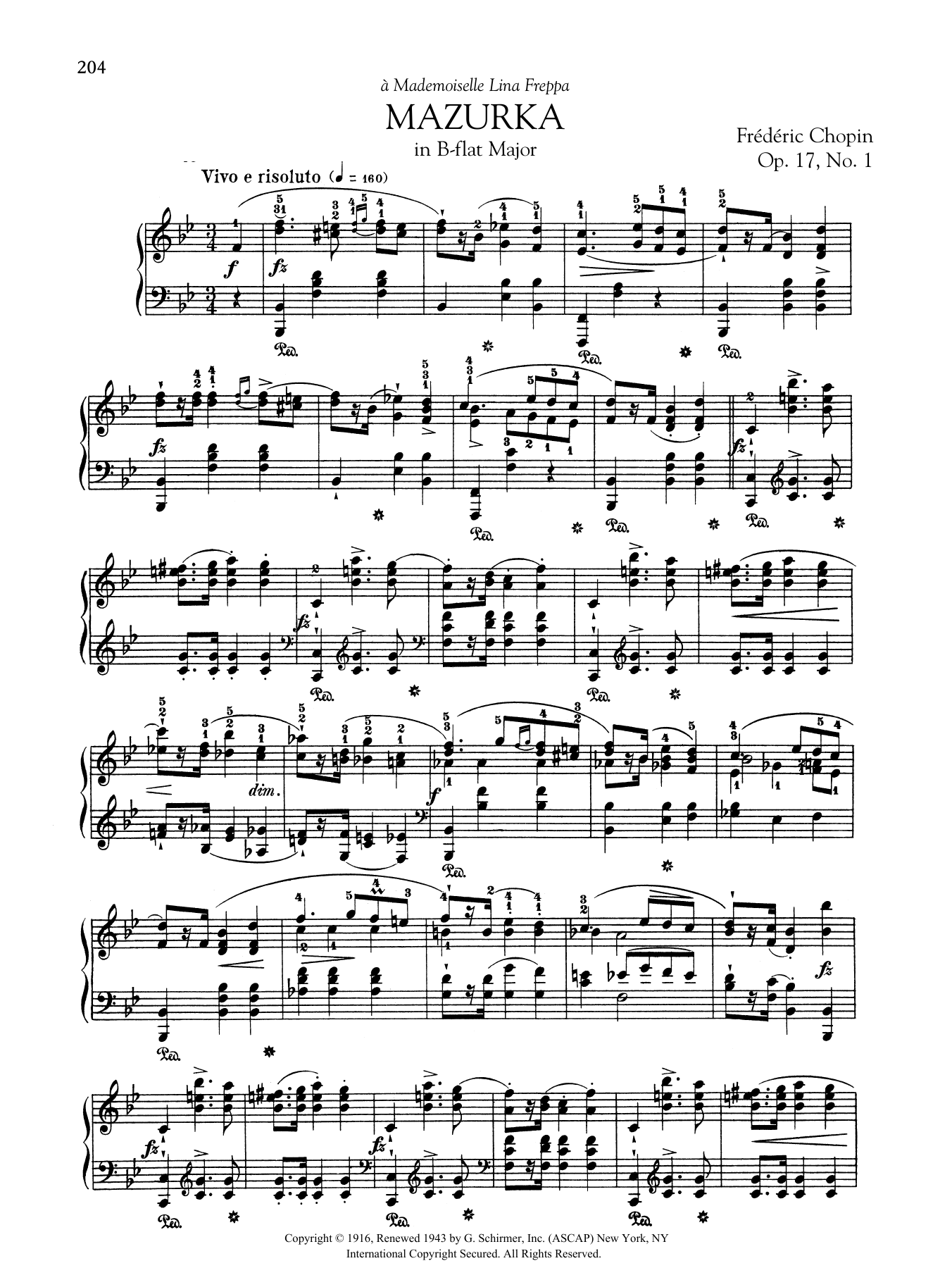 Download Frederic Chopin Mazurka in B-flat Major, Op. 17, No. 1 Sheet Music